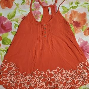 Burnt orange tank with embroidery detail
